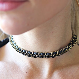 Gold Chain Choker, Punk necklace, boho necklace, cool, 90's style, unique jewelry, Gift For Her, dainty, layered, vegan suede, gifts, edgy