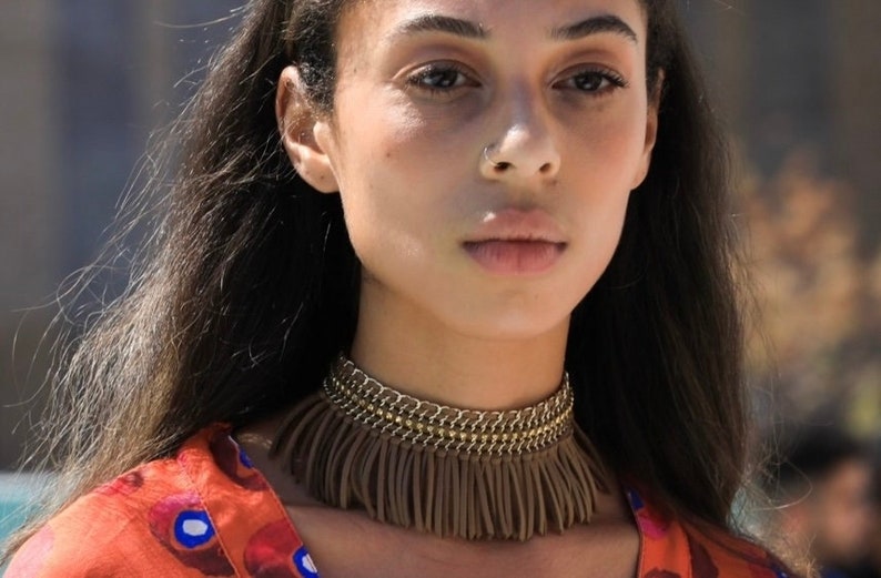 Tan Fringe Choker ALBF -Gift For Her - Friendship Necklace -Wax Cord - Popular BOHO Necklace shops