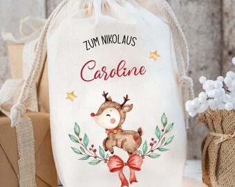 Nikolaussack Kinder personalisiert – Weihnachtsbeutel mit Namen – Nachhaltiger Nikolaus Beutel Stoff – Geschenkbeutel für Weihnachten
