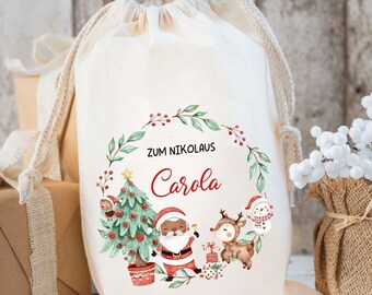Weihnachtsbeutel Name personalisiert – Nikolaus Beutel waschbar & nachhaltig – Geschenkbeutel Weihnachten Kinder – Nikolaussack Stoff
