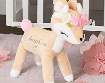Cuddly toy deer personalized with name date of birth, Easter gift, gift for birth, Christmas gift, gifts for children, stuffed toy