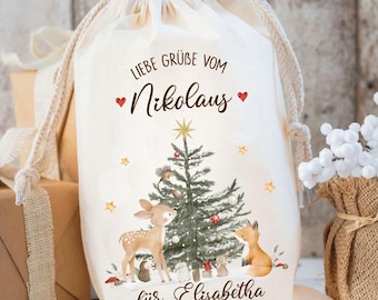 Nikolaus Beutel personalisiert mit Name – Nachhaltiger Weihnachtsbeutel für Kinder – Waschbarer Nikolaussack – Geschenkbeutel Weihnachten