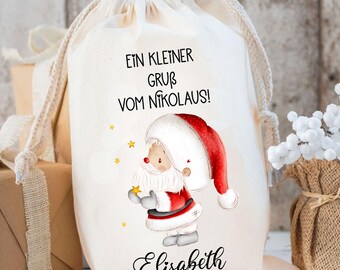 Nikolaus Beutel personalisiert mit Name – Nachhaltiger Weihnachtsbeutel für Kinder – Waschbarer Nikolaussack – Geschenkbeutel Weihnachten