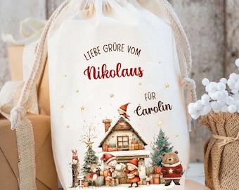 Nikolausbeutel, Weihnachtssäckchen personalisiert mit Name, Nikolausgeschenk, Jutebeutel, Jutetasche, Weihnachtsmann, Nikolausgeschenk