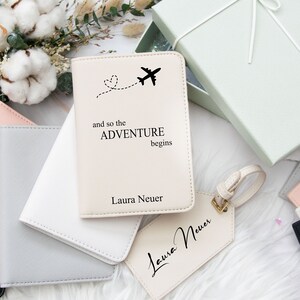 Conjunto de capa para passaporte + etiqueta de bagagem | Presentes personalizados | Namorada | Mãe | Esposa | Marido | Avó | Viagem | Praia | Viagem | Certificado de vacinação