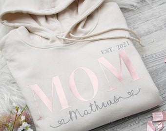 Mom Hoodie personalisiert mit Kindernamen, Mama Shirt, Weihnachtsgeschenk Mama, Muttertagsgeschenk, Geschenk zur Geburt, Pullover für Damen