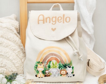 Kindergarten Rucksack, Tasche mit Namen personalisiert, Geschenk Kinder, Safari tier Weihnachtsgeschenk, Kiga, Kinderrucksack personalisiert