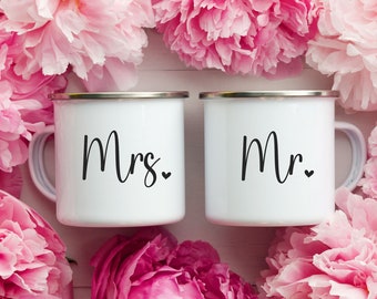 Caneca Sra. Sr., presente de casamento, presente de noivado para casais, caneca de chá de cerâmica, caneca de esmalte, presente para noivos, presente de casamento