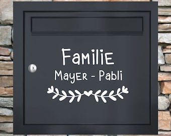 Briefkasten Namensschild "Familie + Name" mit Herz, Straße oder Vornamen, Türaufkleber, Sticker Briefkasten Aufkleber personalisiert Post