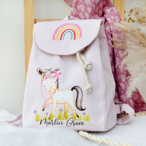 Kindergarten Rucksack, Tasche mit Namen personalisiert, Geschenk Kinder, Pferde Weihnachtsgeschenk, Kiga, Kinderrucksack personalisiert