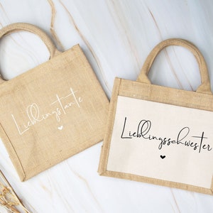 Geschenkstasche, Lieblingsschwester, Jutetasche, Geschenksidee, personalisierte Jutetasche, personalisiertes Geschenk, Weihnachtsgeschenk