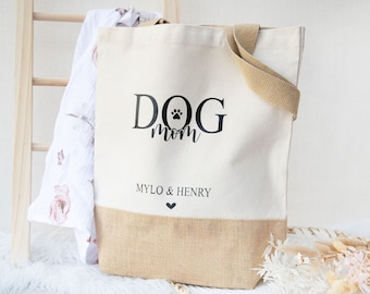 DOGMOM Tasche Jute personalisiert mit Hundenamen, Geschenksidee, Geschenkstasche, Weihnachtsgeschenk, Geschenke für Hundeliebhaber