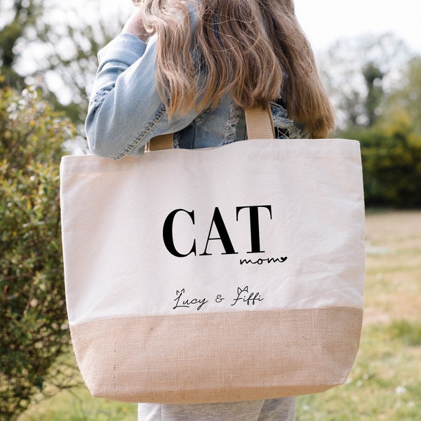 CATMOM Tasche Jutetasche personalisiert mit Katzennamen, Geschenksidee, Geschenkstasche, Weihnachtsgeschenk, Katzentasche, Frauchen Geschenk