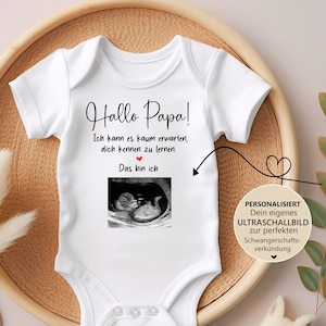 Hallo Papa 2024 2025 Babybody Liebe im Bauch Schwangerschaft verkünden mit Body Schwangerschaftsverkündung Bügelbild, Baby Ultraschall, Diy