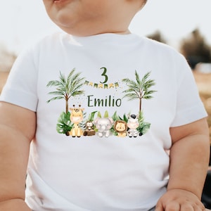 Birthday shirt children&#39;s birthday with name, iron-on image safari, iron-on image animals personalized with name, DTF print, decoration