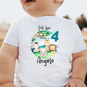 Birthday shirt children&#39;s birthday with name, iron-on image safari, iron-on image animals personalized with name, DTF print, decoration