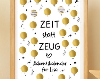 Scratch-off Advent calendar: Time instead of stuff – personalized A4 DIY calendar with 24 messages | Gift idea for girlfriend, mom, partner
