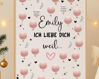 Personalized scratch-off Advent calendar for couples – I love you because | Romantic Christmas gift for wife, partner, DIY calendar