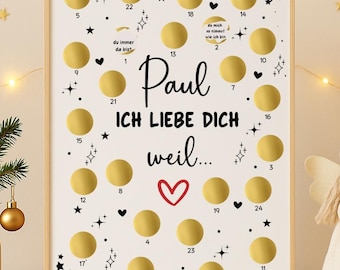 Scratch Advent calendar for lovers | personalized A4 Advent calendar | Christmas gift idea for couples, I love you because