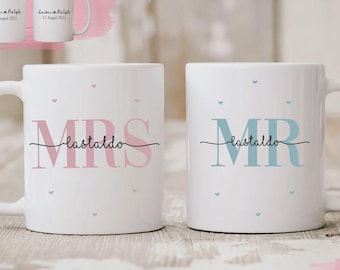 Mug Mrs Mr, wedding gift, engagement gift for couples, tea cup ceramic mug enamel mug, gift for newlyweds, wedding gift