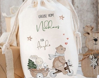 Nikolaus Beutel personalisiert mit Namen – Nikolaussack Kinder nachhaltig & waschbar – Geschenkbeutel Weihnachtsbeutel Name – Nikolaussack