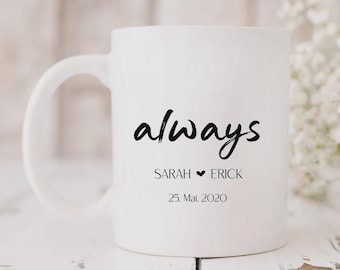 Wedding mug with name, wedding gift, tea cup, ceramic mug, enamel mug, wedding date, gift for the bride and groom, engagement