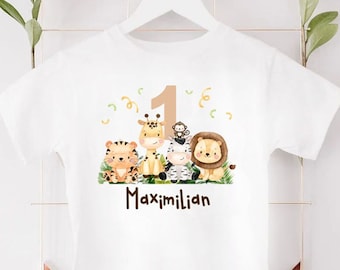 Geburtstagsshirt Kindergeburtstag mit Name, Bügelbild Safari zum aufbügeln, Bügelbild Tiere Personalisiert mit Name, DTF druck, Deko