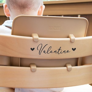 Adesivo adesivo Stokke seggiolone, seggiolone Hauck nome del giocattolo nome personalizzato sedia per bambini nome adesivo targhetta Tripp Trapp bambino