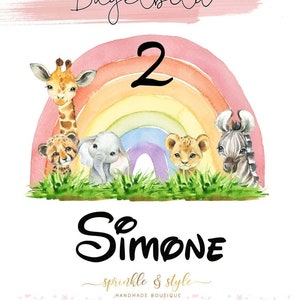 Iron-on Safari Iron-on Transfer, Iron-on Transfer Animals Personalized with Name, DTF Rainbow, Children&#39;s Birthday, Desired Number Personalized Gift