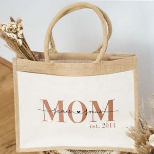 Mom est jute bag, mommy bag, gift idea, personalized jute bag, gift bag, Christmas gift mom, jute shopper with name