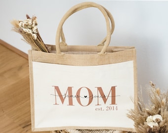 Mom est jute bag, mommy bag, gift idea, personalized jute bag, gift bag, Christmas gift mom, jute shopper with name