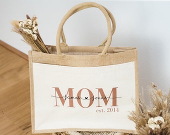 Sacola de juta para mamãe, bolsa para mamãe, ideia de presente, sacola de juta personalizada, sacola de presente, presente de Natal para mamãe, sacola de juta com nome