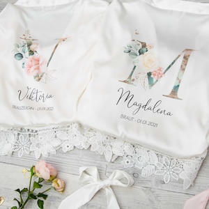 Dressing Gown Wedding Satin Initial | Design: Roses | getting ready | Wedding, bride, maid of honor, bridesmaid, JGA, floral | dressing gown
