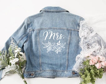 Bügelbild mrs Braut jeansjacke JGA zum aufbügeln | Bügelbild Personalisiert mit Name Textilgestaltung | Bride Bügelbild Jga | Hochzeit deko