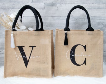 Sacola de juta com nome e inicial, bolsa de mãe, ideia de presente, bolsa de juta personalizada, presente de Natal, sacola de presente