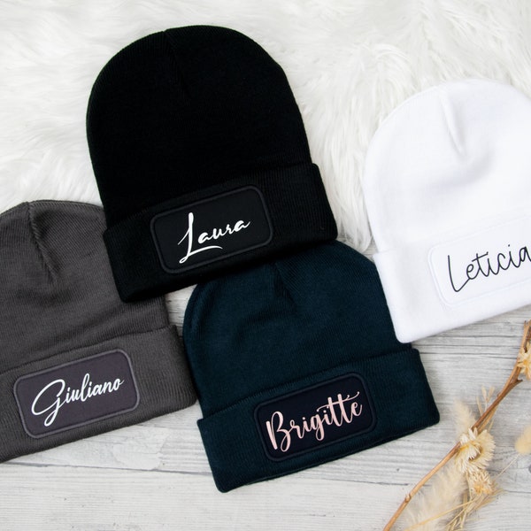 Bonnet beanie personnalisé avec nom, cadeau de Noël, bonnet personnalisé, bonnet d’hiver enfants et adultes, bonnet d’enfant