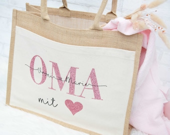 Bolsa de yute personalizada para mamá y abuela, idea de regalo, bolsa de yute personalizada, regalo, yute, bolsa de regalo, regalo de Navidad para abuela