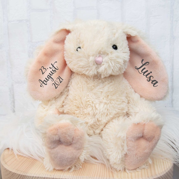 Kuscheltier Hase personalisiert mit Namen Geburtsdatum | Ostern | Geschenk zur Geburt | Geburtstag | Geschenke Kinder | Stofftier