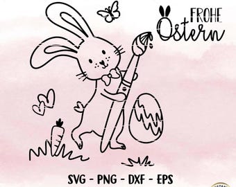 Plotterdatei Ostern, Frohe Ostern, Laserdatei Ostern, Cricut, Osterhase png, Frühling PNG, Clipart Hase dxf, eps, Frühlingskranz, Digistamp