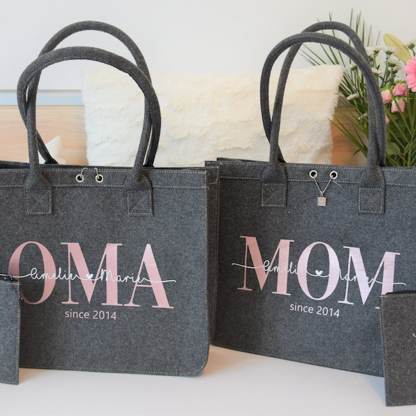 Mama Tasche Filztasche , personalisiert mit Kindernamen und Geburtsjahr, Weihnachtsgeschenk Mama, Geburtstagsgeschenk, Einkaufstasche