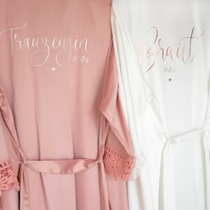 Dressing Gown Wedding Satin Initial | Design: Roses | getting ready | Wedding, bride, maid of honor, bridesmaid, JGA, floral | dressing gown