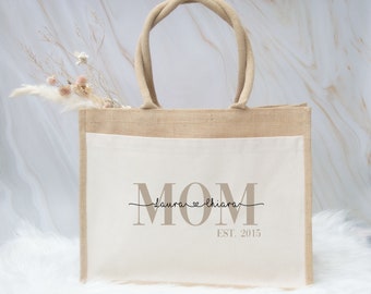 Geschenkidee beste Freundin zum Umhängen, personalisierte Jute Tasche mit Name personalisiert Mom Mama Weihnachten Shopper Bag XXL Geschenkidee beste Freundin zum Umhängen, personalisierte Jute Tasche mit Name personalisiert Mom Mama Weihnachten Shopper Bag XXL