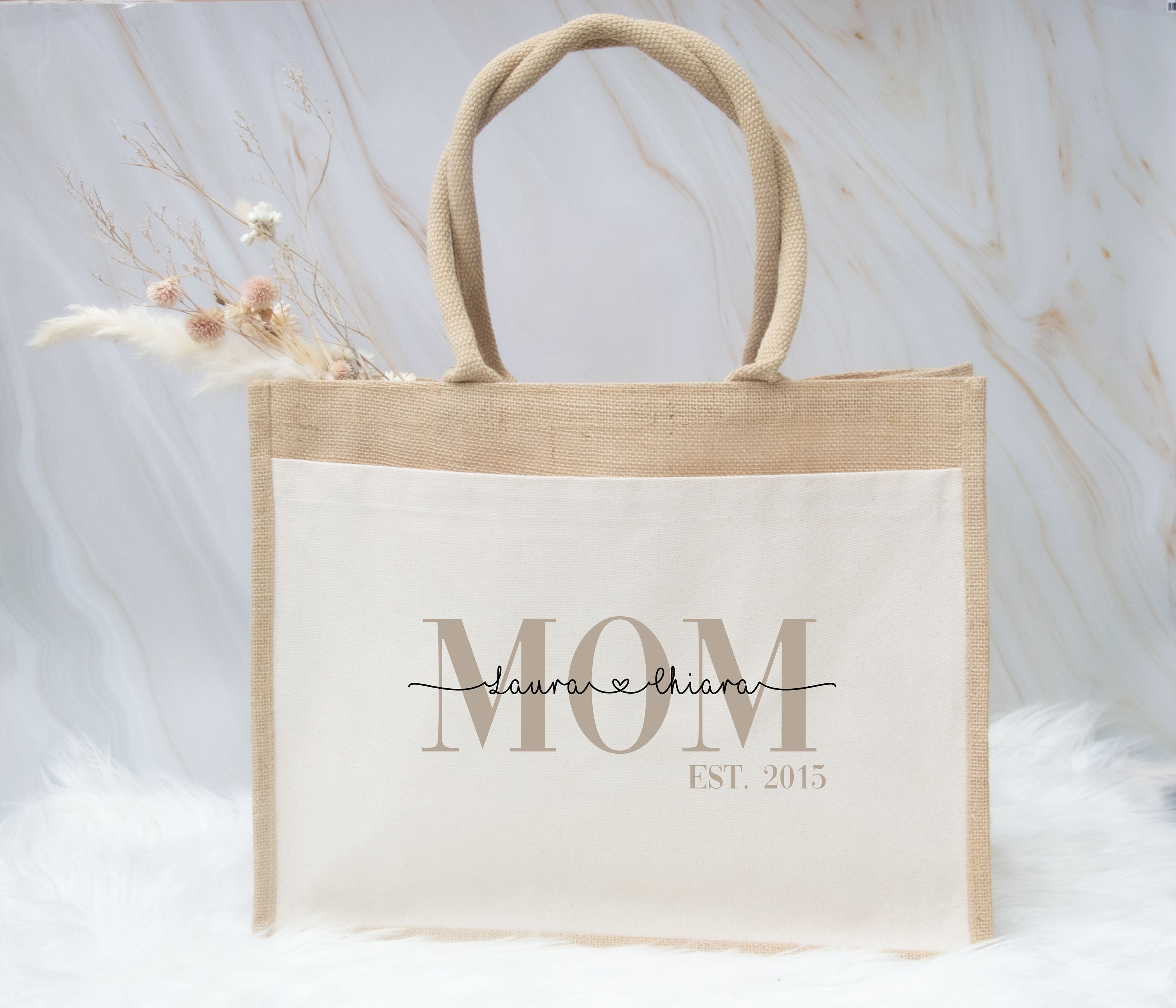 Mom est Jute Bag, Mommy Bag, Gift Idea, Personalized Jute Bag, Gift B…
