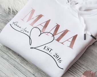 Sweat à capuche maman personnalisé avec nom de l'enfant année de naissance, Chemise maman, cadeau fête des mères, fête des pères, idée cadeau, cadeau de naissance