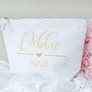 Kosmetiktasche Braut personalisiert mit Namen, Geschenk Trauzeugin, Brautjungfern Geschenk, Brauttasche Geschenk zur Hochzeit, Getting ready