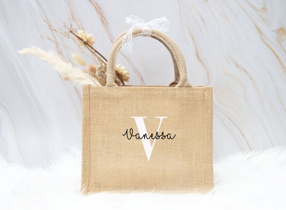 Jute Bag With Name and Initial Mom Bag Gift Idea Personalized