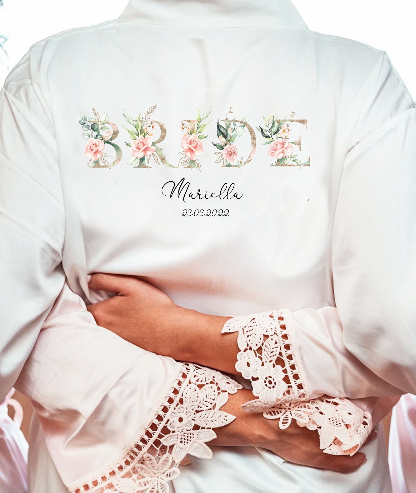 Accappatoio Kimono In Raso Da Sposa Con Glitter Dorati – Rosa Maid Of Honor, Taglia M - 2