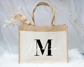 Jute bag with name and initial, personalized jute bag, Christmas gift, gift bag, individual gifts, shopping bag