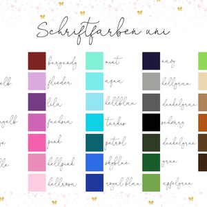May include: A chart with color swatches and German text labels for different colors. The colors include white, yellow, orange, red, pink, purple, blue, green, brown, and gray.
