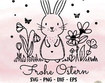 Plotterdatei Ostern, Frohe Ostern, Laserdatei Ostern, Cricut, Osterhase png, Frühling PNG, Clipart Hase dxf, eps, Frühlingskranz, Digistamp